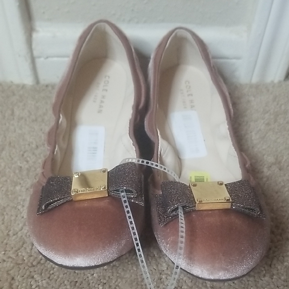 Cole Haan Women's Velvet Bow Flats - Pink and Brown